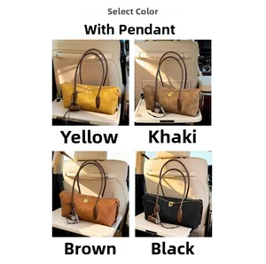 Collage of four minimalist suede underarm bags in yellow, khaki, brown, and black colors