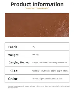 Detailed size chart and specifications for the versatile PU leather shoulder bag