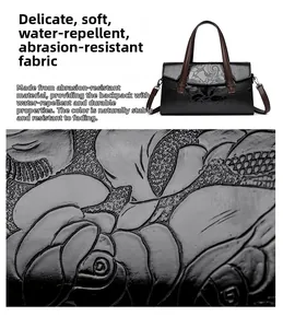 Dettaglio della texture a coccodrillo nera impermeabile con rose a rilievo