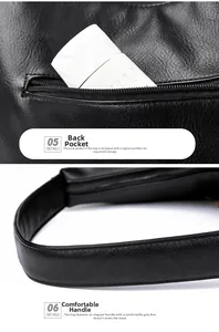 Détail du sac en cuir noir avec poche arrière zippée et bandoulière ergonomique confortable