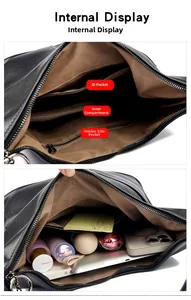 Détail montrant la grande capacité et les compartiments de ce sac fourre-tout en cuir noir