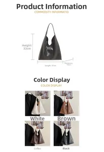 Detailed size specifications for large hobo tote bag in four classic leather colors
