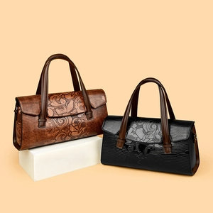 Borsa A Mano Donna Retrò Con Fiori Sbalzati Trama Coccodrillo Pelle PU Borsa A Tracolla Grande Capacità Moda Tote