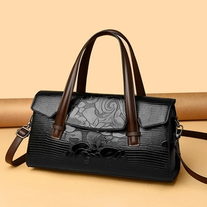 Borsa a mano alla moda motivo coccodrillo con goffratura floreale vintage e manico