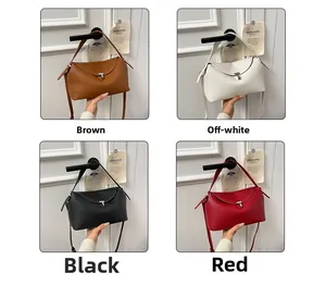 Vue détaillée de sacs à main en cuir quatre couleurs avec grain litchi et boucle en T