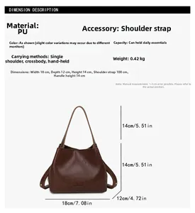 Infographic showing dimensions and specifications of the brown vintage PU bucket bag