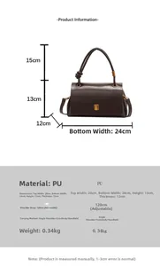 Guida alle taglie per borsa in pelle PU larga 24cm e alta 13cm con tabella misure