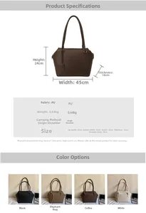 Detailed size chart for large PU leather tote bag with dimensions and strap measurements