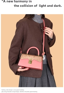 Pink crossbody bag with golden textured flap and square metal clasp detail