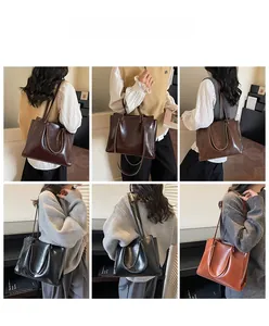 Three colors of high-capacity tote bags shown through multiple model angles and styles