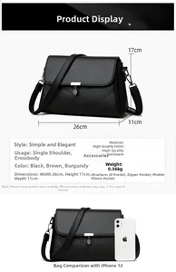 Size chart showing handbag dimensions 26x17x11cm with internal storage compartments