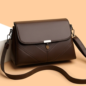 Women Crossbody Bag PU Leather Litchi Texture Leaf Pendant V-Stitch Square Flap Shoulder Purse Elegant Minimalist Daily