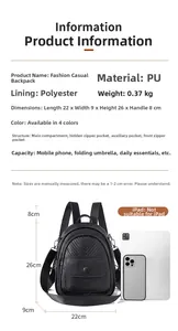 Detaillierte Größentabelle für Damenrucksack aus schwarzem PU-Leder mit V-Steppung