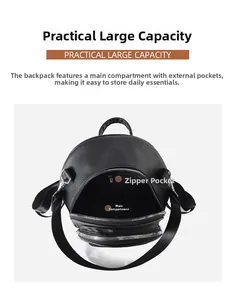Innenansicht des schwarzen Rucksacks mit geräumigem Hauptfach und innerem Reißverschluss