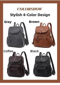 Four classic colors of stylish PU leather backpack with vintage lychee grain texture