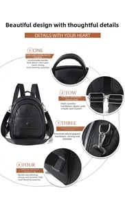 Detail des schwarzen PU-Lederrucksacks mit verstärkten Riemen und silbernen Beschlägen