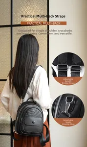 Detail des schwarzen Lederrucksacks mit Multi-Gurt-System und V-Steppmuster-Design