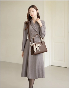 Brown litchi texture leather handbag with adjustable strap and heart print silk scarf