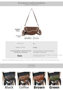 Tableau des tailles détaillé pour le sac selle en similicuir avec mesures et bandoulières