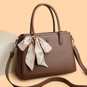 Women Handbag Pebbled PU Leather Crossbody Bag With Satin Scarf Decor Fashion Versatile Niche Design Large Shoulder Tote