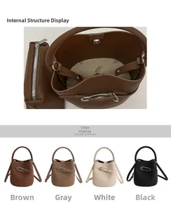Détails du sac seau en cuir avec pochette interne montrant couleurs et intérieur