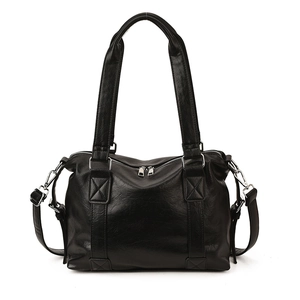Minimalist black PU leather hobo bag with adjustable shoulder strap and silver hardware