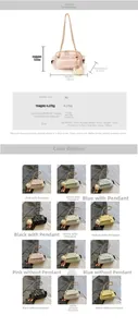 Detailed chart showing dimensions and colors for quilted PU leather chain bag