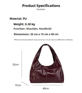 Detailansicht der Maße 32x15x40cm für die weinrote PU-Leder Schultertasche für Damen