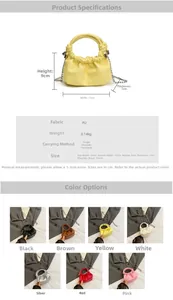 Detailed size specifications and multi-color options for the mini PU pleated cloud bag
