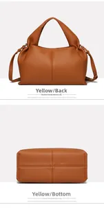 Vue détaillée du dos et du fond du sac en cuir marron avec bandoulière amovible