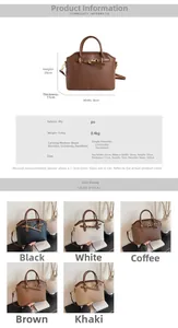 Detailed size chart and specifications for the textured PU leather handbag with horsebit