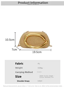 Detailed view of semi-circular crossbody bag with dimensions 19.5x10.5x7cm and C-handle