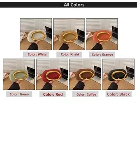 Collage of chic acrylic evening bags with large gold metal handles in seven stylish colors