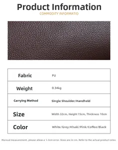 Detail of lychee pattern PU leather texture and size specifications for baguette bag