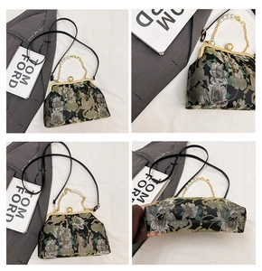 Vues détaillées du sac à main qipao vintage brodé de fleurs avec bandoulière perle