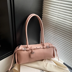 Pink lychee grain leather crossbody shoulder bag with silver hardware and chic straps