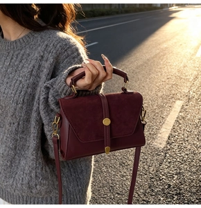 Dettaglio borsa bordeaux in pelle opaca e liscia con fibbia metallica dorata