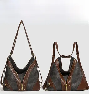 Comparaison détaillée du sac en toile grise montrant les modes épaule et sac à dos