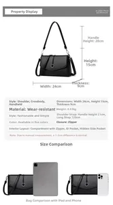 Tableau des dimensions montrant la taille 24x15x9cm du sac en cuir noir et structure