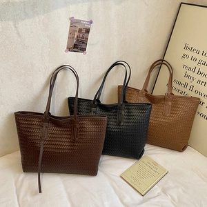 Grand Sac Fourre-Tout En Cuir PU Tissé Pour Femmes Sac À Épaule À Motifs Géométriques Élégant Sac À Main Tendance