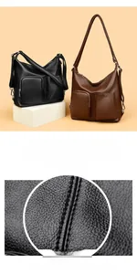 Close-up of soft lychee grain leather bags with detailed stitching and secure pockets