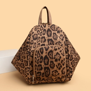Multifunctional leopard print backpack with large capacity and gold zippers for women