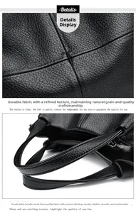 Macro detail of black leather tote showing textured grain and precise stitching craftsmanship