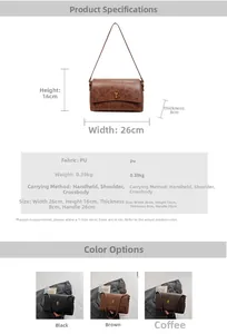 Spécifications de taille et comparatif de couleurs pour ce sac bandoulière rétro en cuir PU