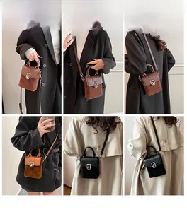 Detailed views of vintage crossbody bag styles in dark brown, tan, and black leather finishes