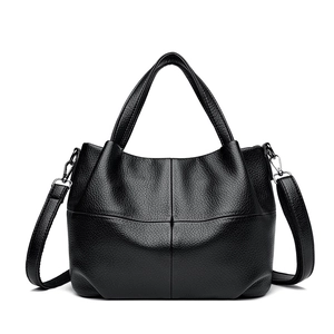 Classic black lychee grain leather tote bag with silver hardware for daily commute use