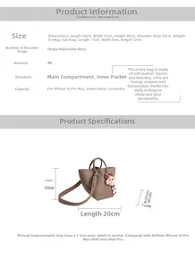 Guide des tailles détaillé pour sac seau en cuir PU avec dimensions et longueur de bandoulière