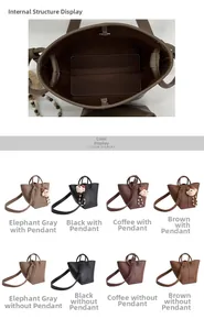 Détail de l'intérieur spacieux et des options de couleurs pour ce sac seau en cuir
