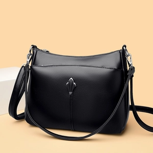 Classic black textured leather shoulder bag for women with silver hardware accent