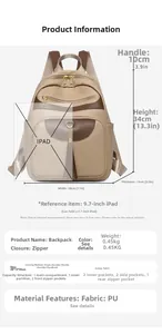 Detailed size guide for the large capacity backpack showing dimensions and compartments